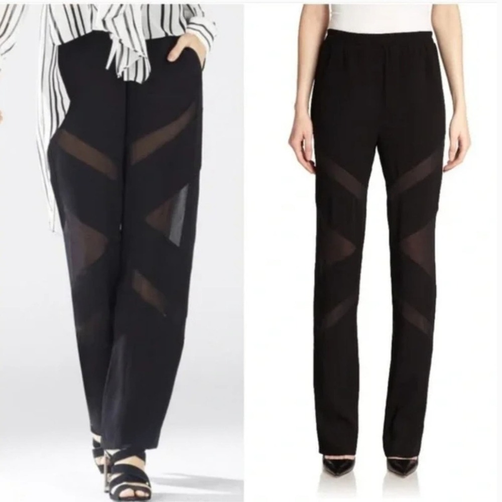 BCBGMaxazria Caleb Straight Leg Sheer Pannels Black Dress Pants Size Small Women